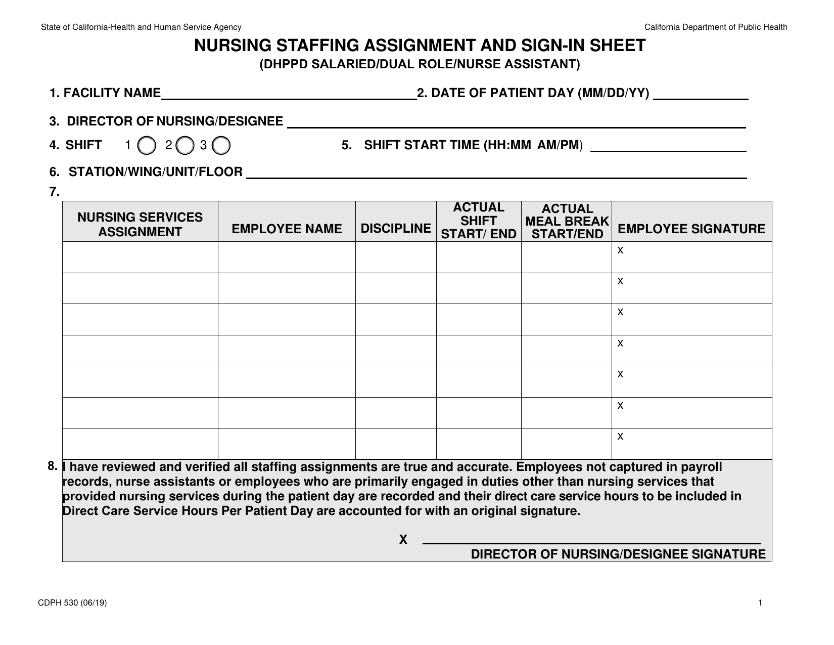 CDPH 530 Form