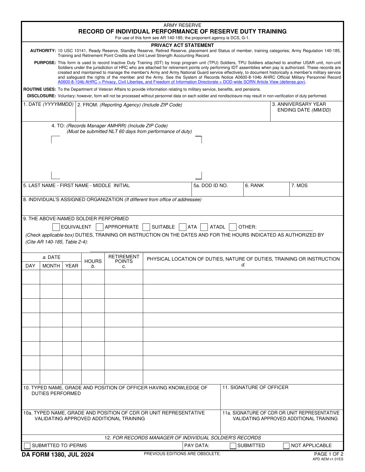 DA Form 1380
