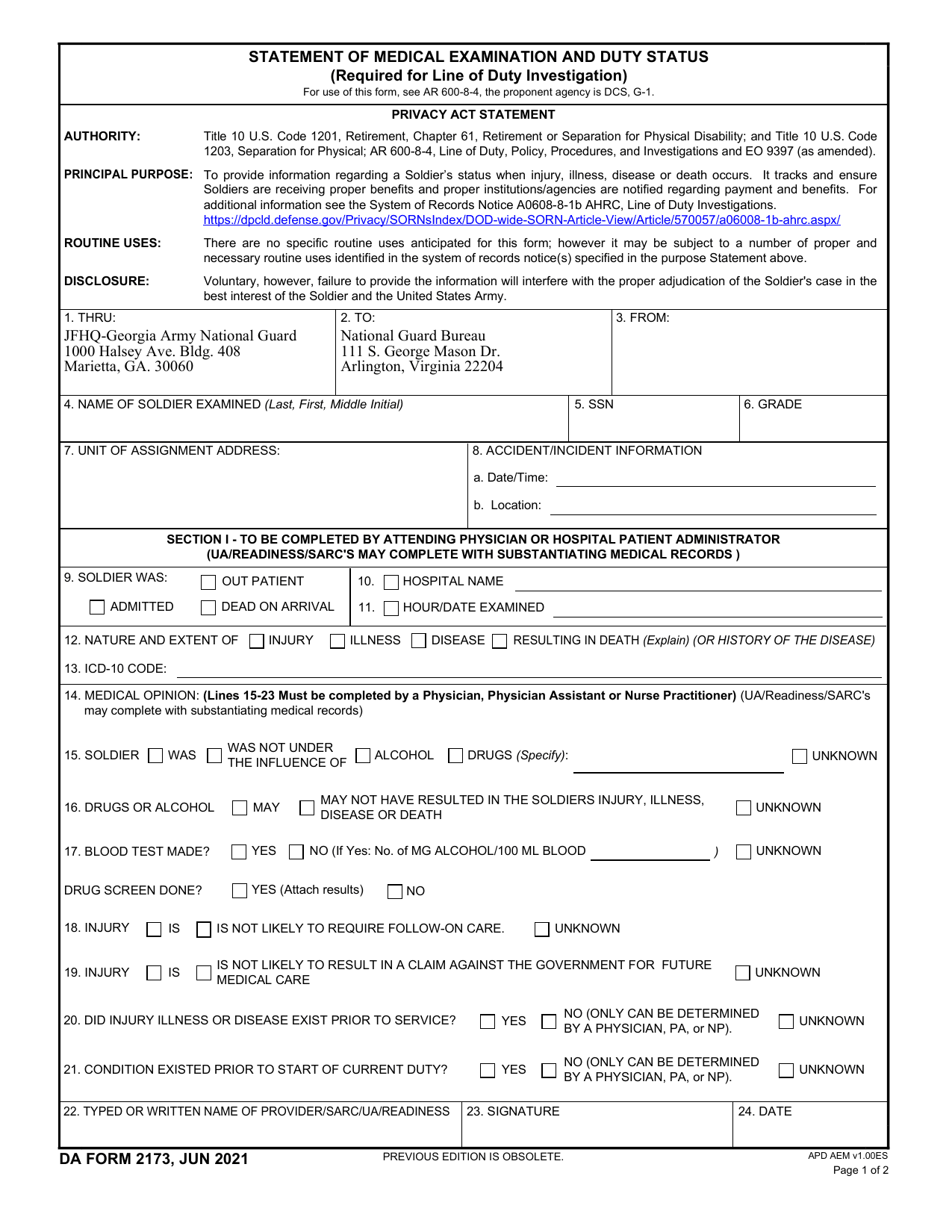 DA 2173 Form
