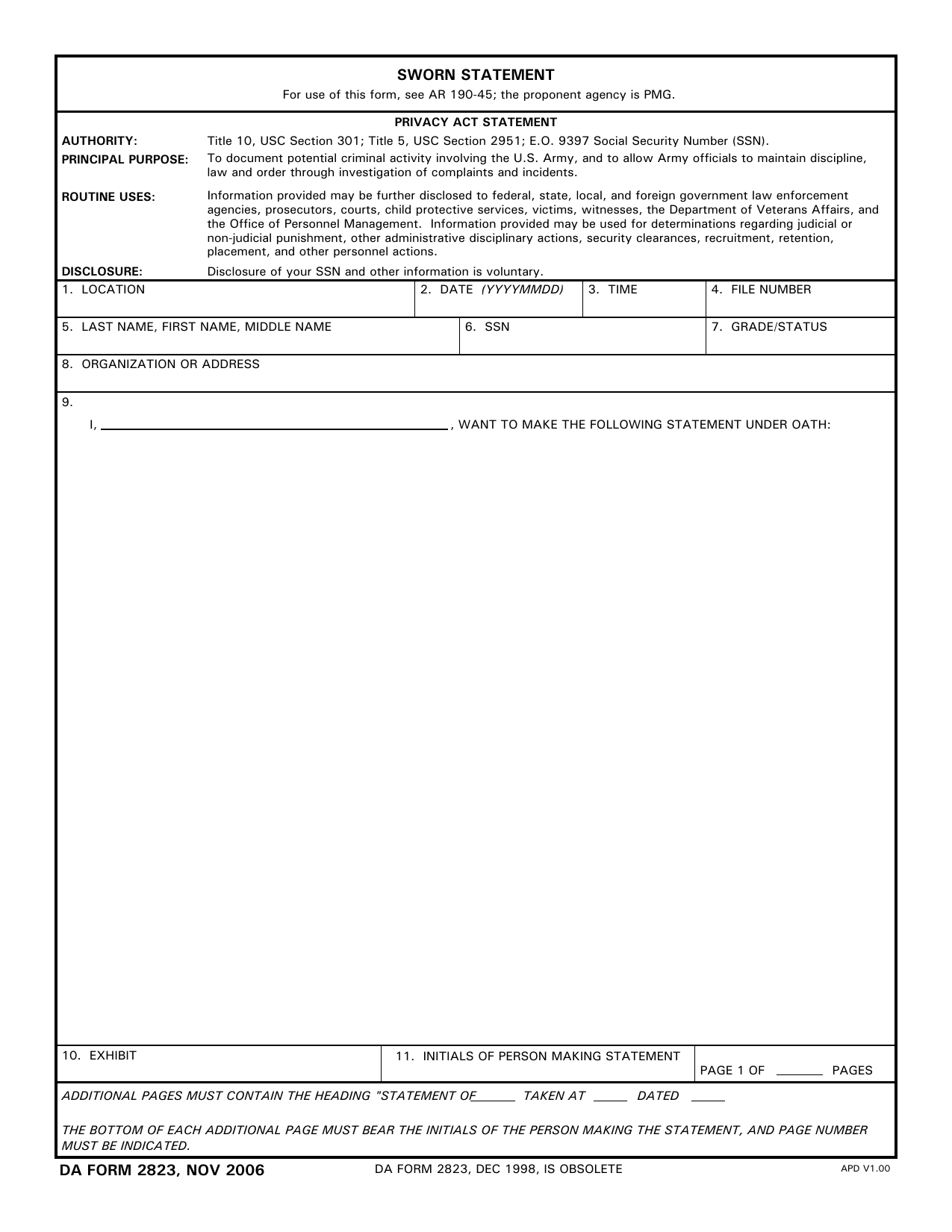 DA 2823 Form