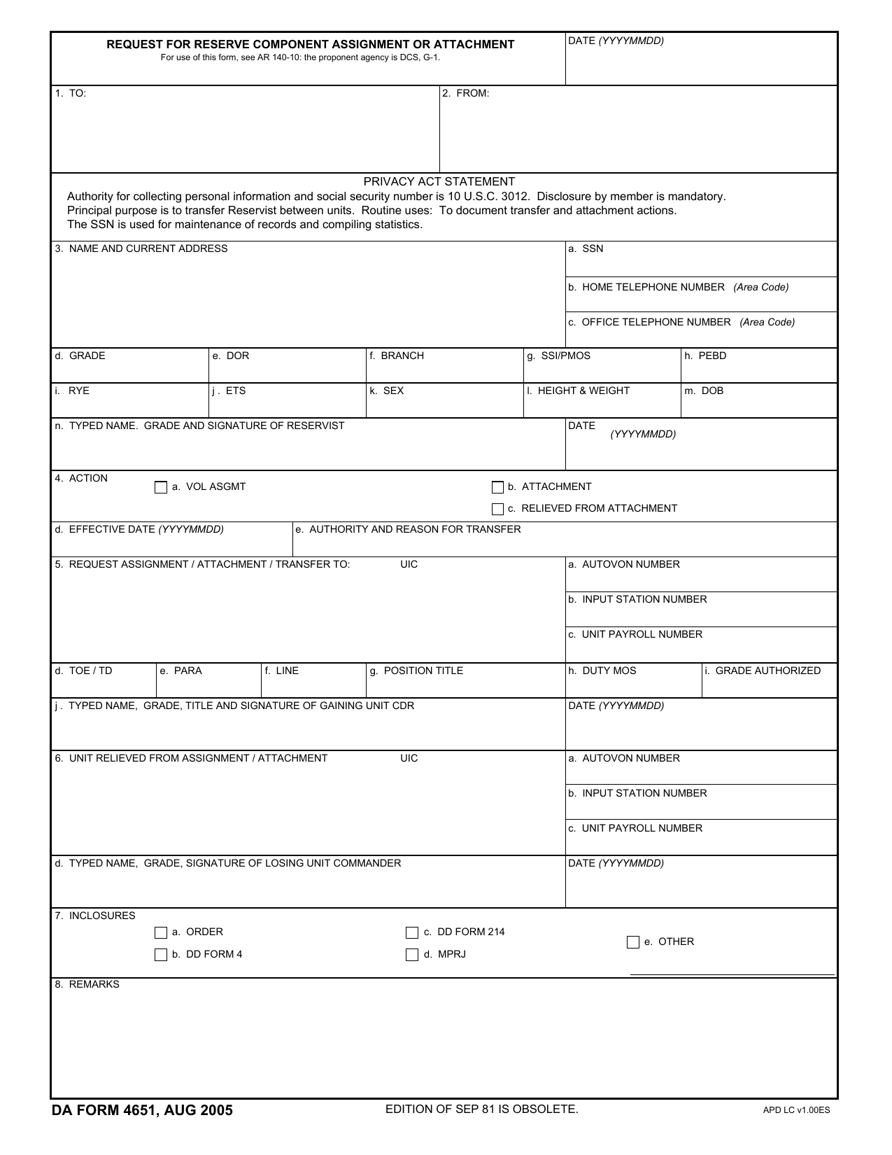 DA 4651 Form