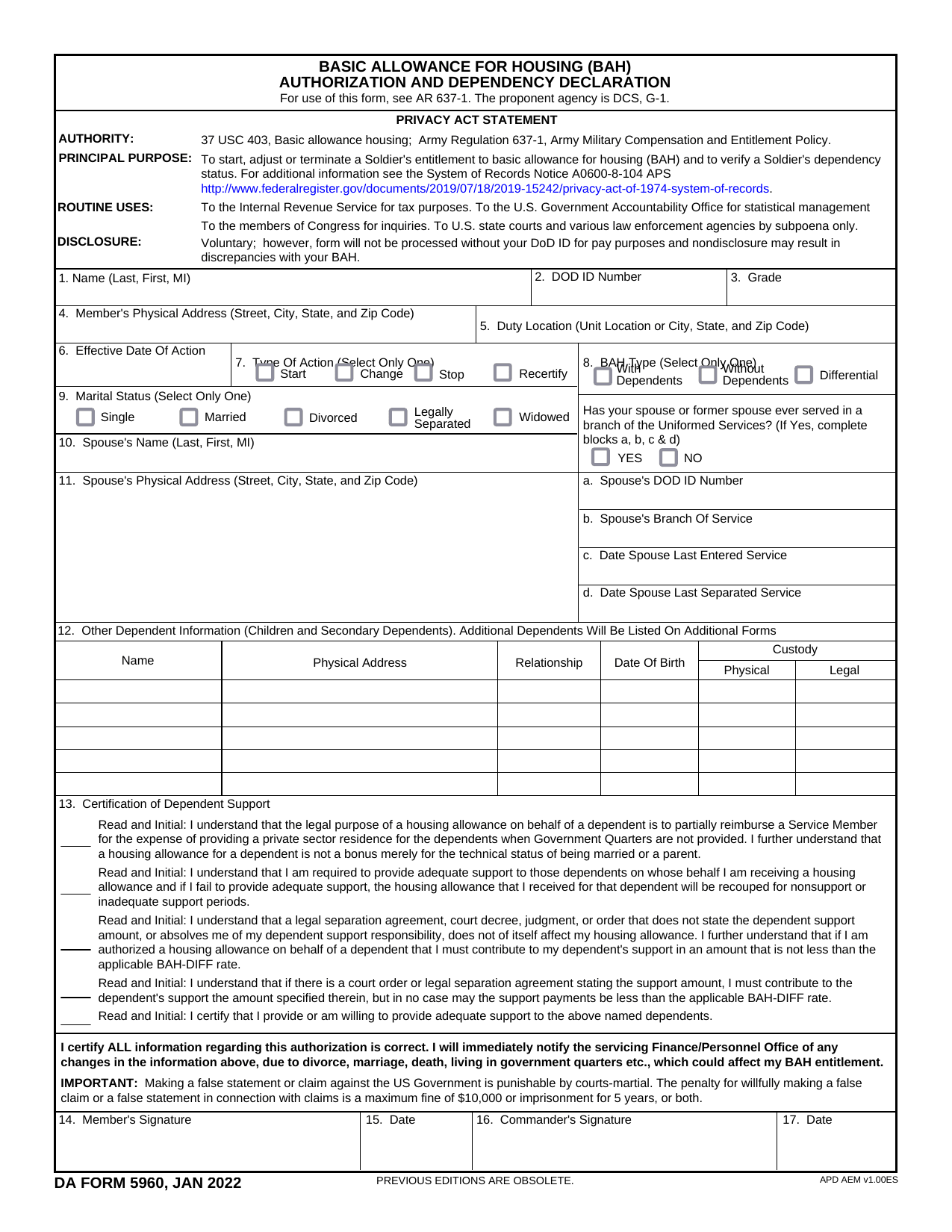 DA Form 5960