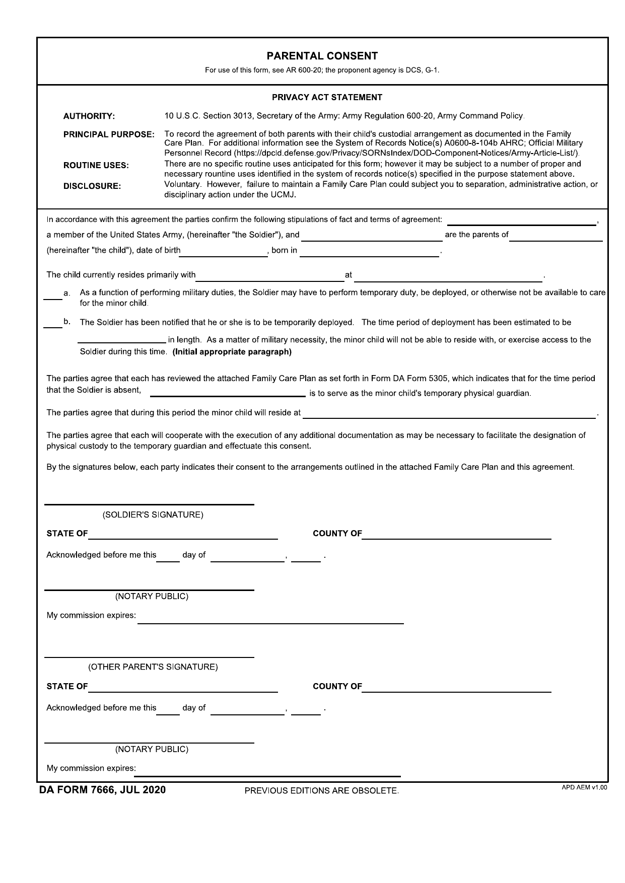 DA 7666 Form