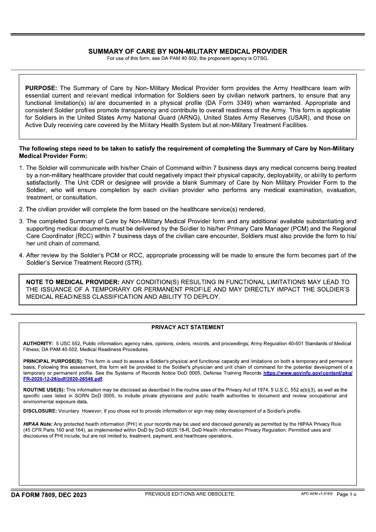 DA Form 7809