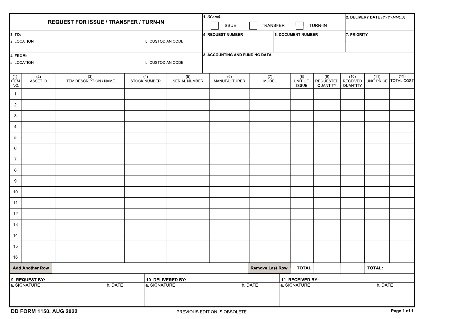 DD 1150 Form