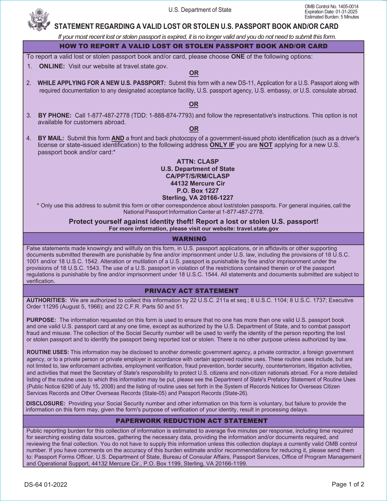 DS-64 Form