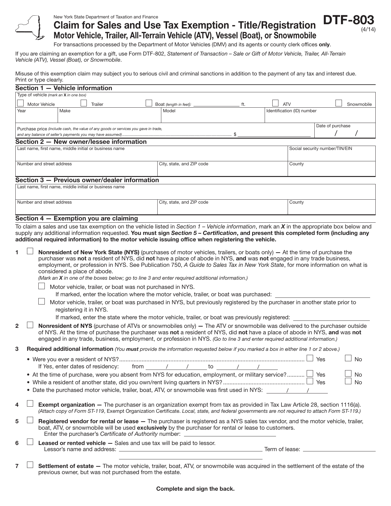 DTF-803 Form