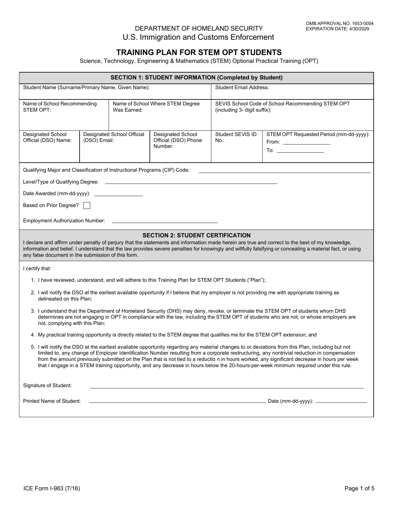 I-983 Form