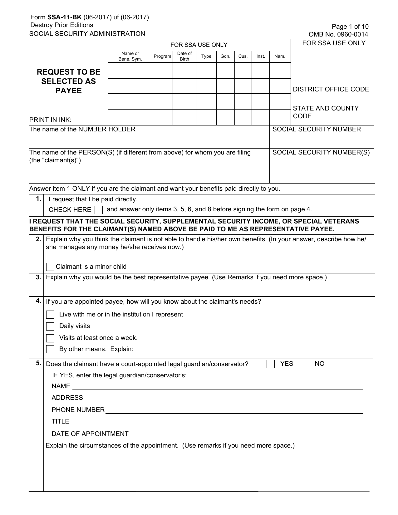 SSA-11-BK Form