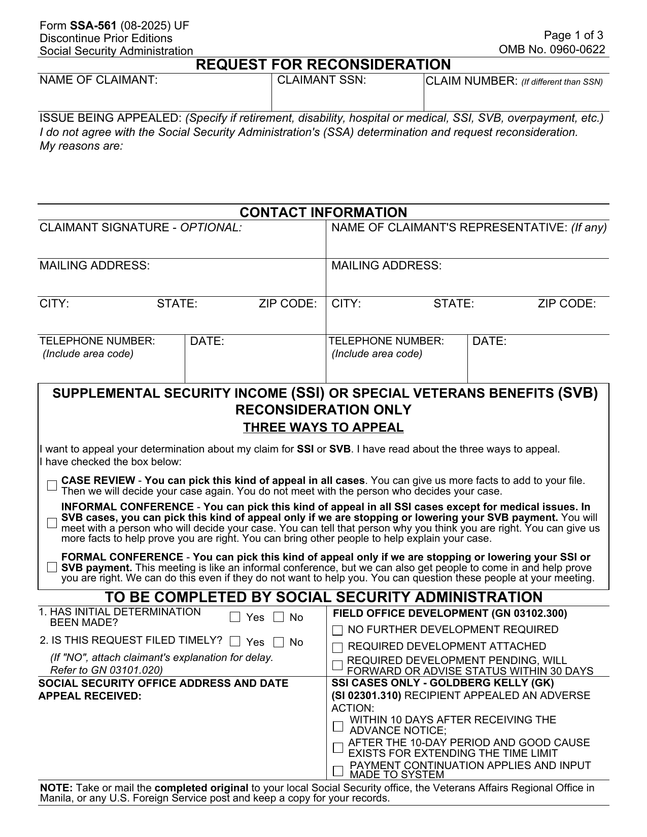 SSA-561-U2 Form